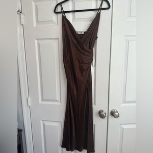 Zara Brown Midi Satin Dress